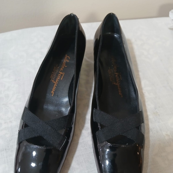 Black SALVATORE FERRAGAMO Labelle Nero Patent calf Leather Crossover 5.5B Shoes - Picture 10 of 12
